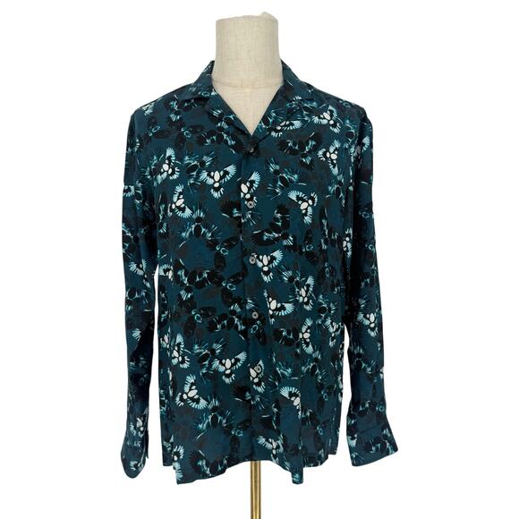 Robert Graham Woven Button Front Long Sleeve Shirt LABREA Dark Teal Bird Print M - Picture 1 of 9